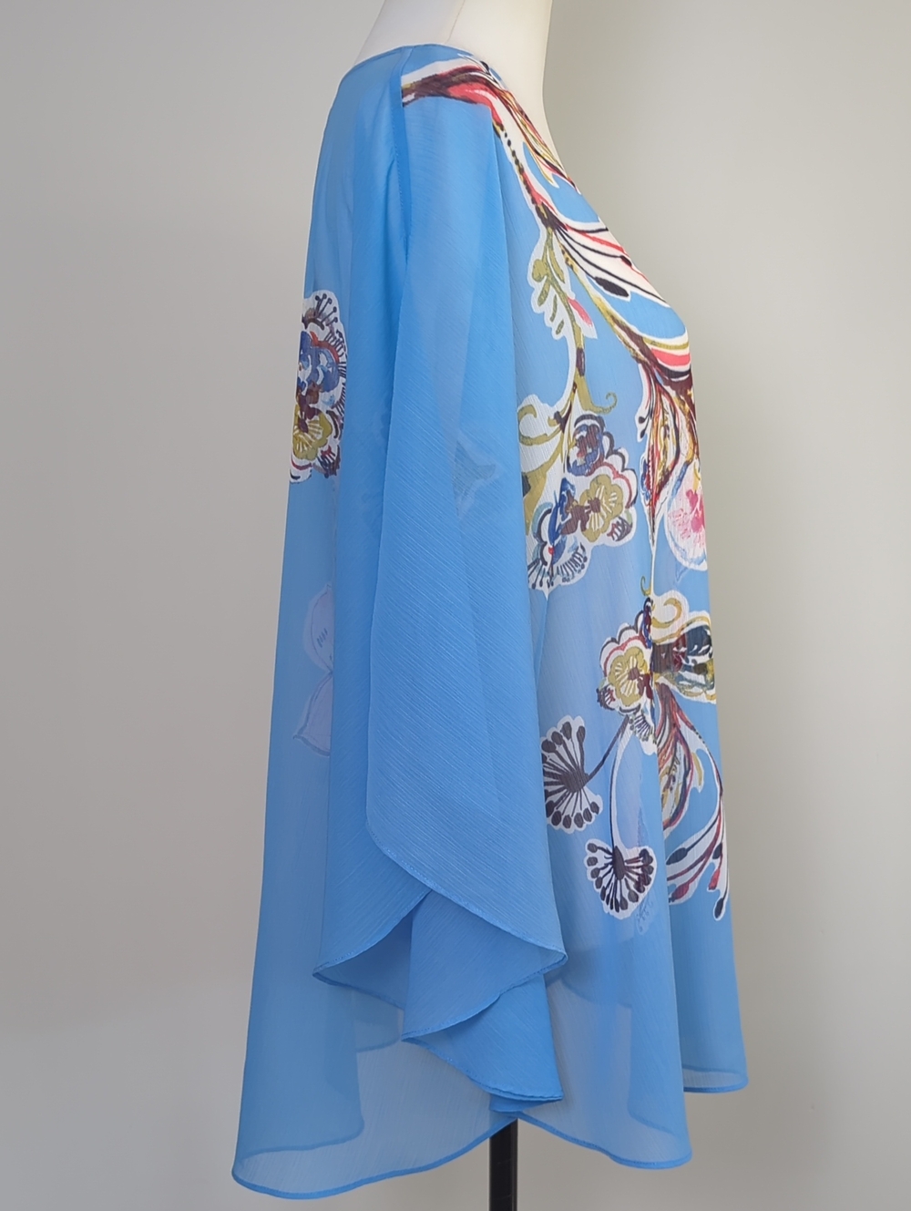 Chico's Watercolor Floral Sheer Poncho Blouse Top Sky Blue L XL - Picture 13 of 14